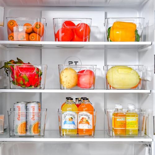 12 Pack Clear Plastic Storage Bins, Pantry Organizers and Storage, Clear Pantry Organizer Bins, Plastic Containers with Handle for Kitchen,Freezer,Cabinet,Closet,Bathroom Under Sink Storage - size: Medium