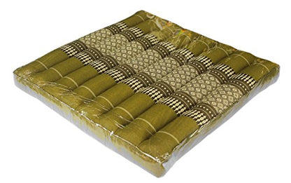 Floor Cushions Thai Cushion Meditation Zabuton Thai Style Soft Stuffed Filled Kapok Size 20"x20"x3" (Green)