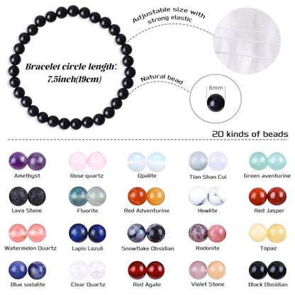 Handmade Stretch Elastic Bracelet Natural Stone Crystal Healing Power Energy Gifts for Reiki Nature's Beauty and Spiritual Essence Unisex 6mm - color: Black Obsidian