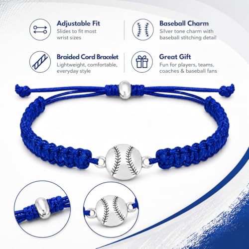 Sportybella - Baseball Bracelet, Baseball Jewelry, Adjustable Braided Baseball Bracelet, Baseball Gifts, Baseball Accessories - color: Blue