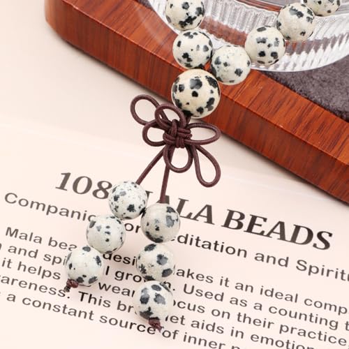 AD Beads 6mm 8mm 108 Prayer Mala Jasper Elastic Bracelet - Handmade Yoga Meditation Healing Power Energy Gifts for Unisex Adult. - color: Dalmatian Jasper (Positivity)