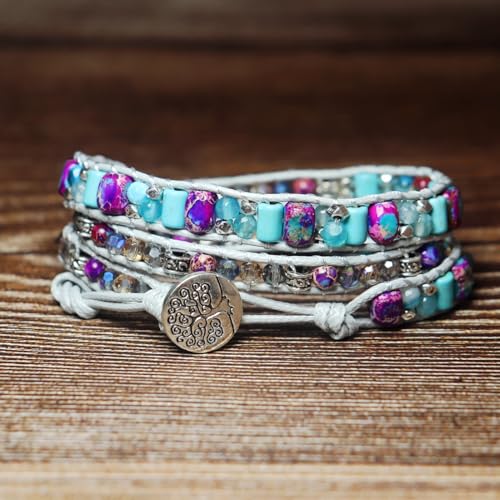 YGLINE Natural Stone Wrap Bracelet for Women Boho Bracelets Healing Crystal Beaded Bracelet Adjustable 3/5 Wraps Bracelet Handmade Birthday Gifts for Women - color: Mix beads(3 wraps)
