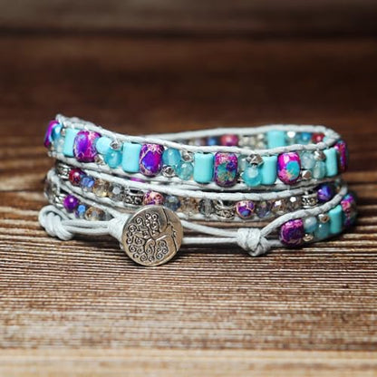 YGLINE Natural Stone Wrap Bracelet for Women Boho Bracelets Healing Crystal Beaded Bracelet Adjustable 3/5 Wraps Bracelet Handmade Birthday Gifts for Women - color: Mix beads(3 wraps)