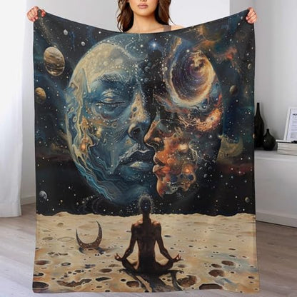 Abstract Space Meditation Throw Blanket for Couch Bed, Soft Cozy Moon Star Planet Indian Yoga Sofa Decor Blankets for Women, Men, 40"x50"