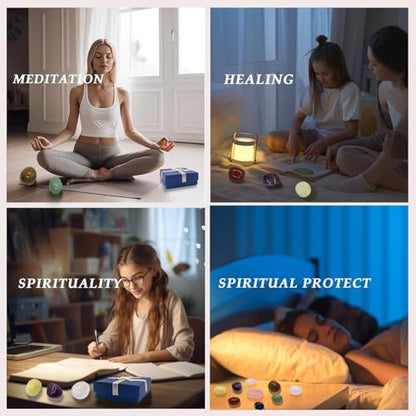 7 Chakra Healing Crystal Gift Set-Mindfulness Meditation Kit with Raw Stone Points,Reiki Energy Bracelet&White Quartz Necklace in Gift Box