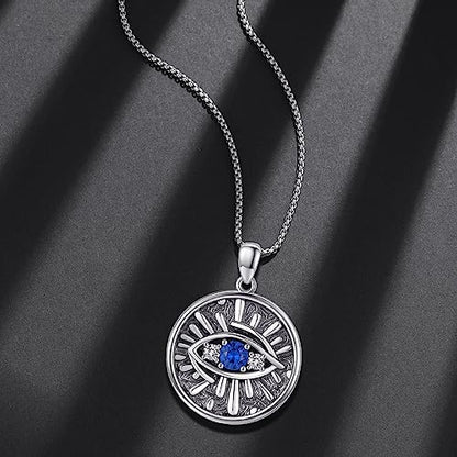 Evil Eye Necklace for Women 925 Sterling Silver, Protection Necklace with Blue Evil Eye Charm, Evil Eye/Lotus Pendant Jewelry, Birthday Christmas Gifts for Her - style: Blue Evil Eyes 11