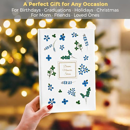 Journal for Women, Embroidered Linen Hardcover Notebook, A5 Journals for Writing & Sketching, Half Blank & Half Lined Journal, Aesthetic Writing Journal with Pen & 200+Stickers, Gift Set for Women - color: Sky Blue