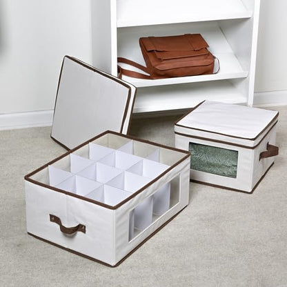 Honey-Can-Do 2-Pack Closet Fabric Storage Box with Lid, Clear-View Window and Removable Dividers, Natural SFT-09986 Natural