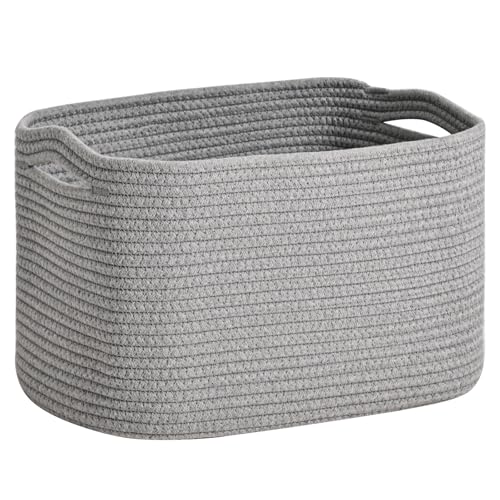 ICERZCZ Woven Cotton Rope Storage Basket for Organizing, Cute Decorative Baskets for Gifts Empty, Organizer Bins for Dog Toy, Baby Laundry, 17“×13”×9.5“, Light Grey - color: Light Grey, size: 17“(L)×13”(W)×9.5“(H)
