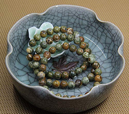 Angelstones Handmade Natural Healing Gemstone 8mm Round Beads Stretch Crystal Bracelet 7 Inch Unisex - color: Rhyolite Jasper