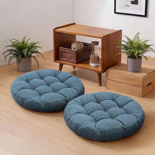 Set of 2 Dark Blue Floor Cushion for Adult Tufted Round Seat Cushions for Tatami Living Room 18.8 x 18.8 Inch Meditation Floor Pillows - color: Dark Blue