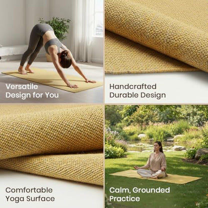 LFH Home Handmade Cotton Yoga Mat Cotton Rug picnic mat For Exercise, Workout, Fitness - Perfect Heavy Quality Eco Friendly Natural Cotton Woven Reversible Yoga Mats for Men & Women - 72x26 Inch. - color: Lemon