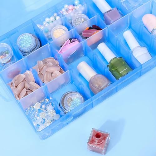 AKOAK 1 Pack 24 Grid Plastic Storage Case, Transparent Jewelry Display Organizer, Detachable Divider -7.5"x 5.1"x 1.4" for Beads, Jewelry, Earrings, Rings (Blue) - color: Blue