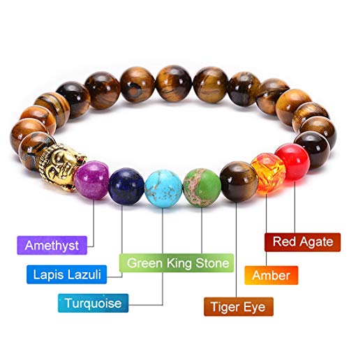 GelConnie Lava Rock Chakra Bracelet 7 Chakra 8mm Natural Stone Healing Bracelet Stress Relief Yoga Beads Anxiety Bracelet Aromatherapy Essential Oil Diffuser Bracelet Bangle - color: B-Buddha