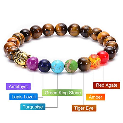 GelConnie Lava Rock Chakra Bracelet 7 Chakra 8mm Natural Stone Healing Bracelet Stress Relief Yoga Beads Anxiety Bracelet Aromatherapy Essential Oil Diffuser Bracelet Bangle - color: B-Buddha