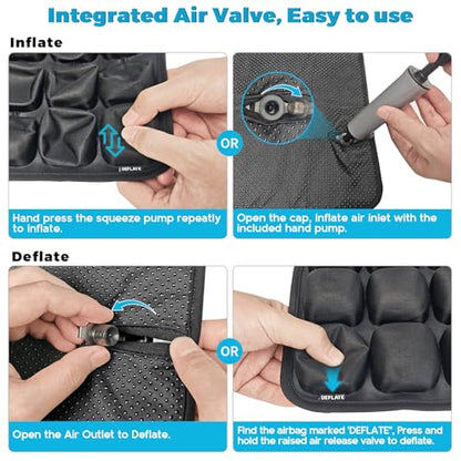 Inflatable Travel Seat Cushion, Airplane Seat Cushion for Long Flights & Car Rides, Portable Air Pad with Built-in Pump, Ergonomic Tailbone Buttocks Pain Relief for Office Chair, Wheelchair, Stadium
