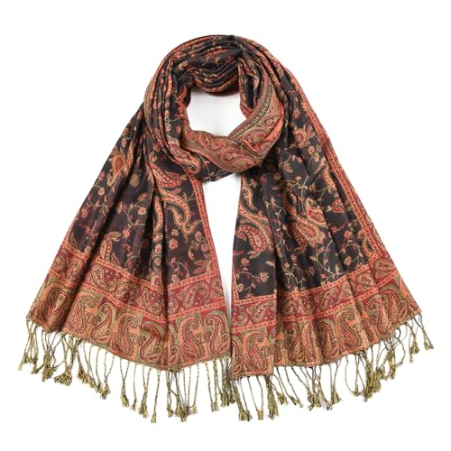 SmilerSmile Colorful Scarf Wraps for Womens Tassel Shawl Wrap - color: 12-paisley/Brown