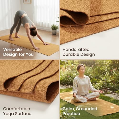 LFH Home Handmade Cotton Yoga Mat Cotton Rug picnic mat For Exercise, Workout, Fitness - Perfect Heavy Quality Eco Friendly Natural Cotton Woven Reversible Yoga Mats for Men & Women - 72x26 Inch. - color: Marigold