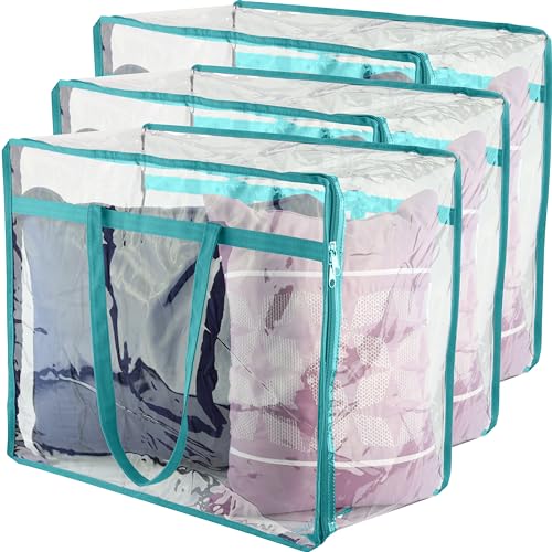 Clear Vinyl Zippered Storage Bags (3-Pack) 40L Sturdy Storage Bags for Sweaters, Blankets, Comforters, Bedding Sets and Much More! (Turquoise, 18x15x9) - color: Turquoise