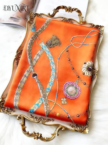 100% Mulberry Silk Oversized Women’s Sun-Shielding Shawl Formal Evening Neckwear Featherlight Airy - color: N27-amber Motif Wrap（69" X 21"inch）