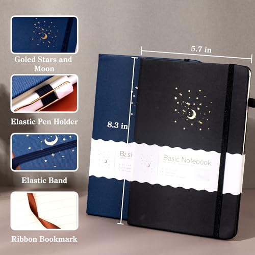 CAGIE 2 Pack Lined Journals Notebooks for Work, Hardcover Notebook Journal with Pen Loop, A5 Small Journal for Women Men Writing Gifts, 5.7" x 8.3", Blue& Black - color: 00 Blue Black