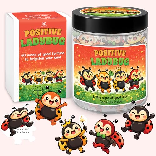 Positive Ladybug Jar with 60 Affirmation Cards, Good Luck Gifts for Women, Friends, Coworkers & Sister, Cheer Up Encouragement Cards, Mother’s Day Gift Idea - color: KAT-k- Positive ladybug