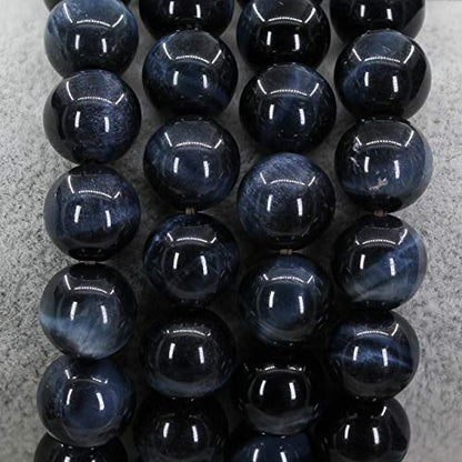 Amandastone Natural Gemstone 10mm Round Beads Stretch Bracelet 7 Inch - color: Blue Tiger Eye