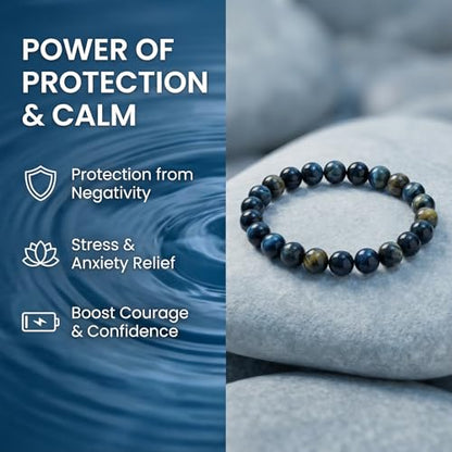 Tiger Eye Bracelet for Men and Women – Natural Crystal Healing Bracelet with Gift Box | Mens Beaded Bracelet for Protection, Courage, Confidence & Career Success
