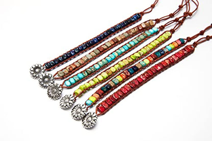 7 Chakra Bracelet Bohemian Handmade Leather Wrap Healing Protection Natural Stone Yoga Beaded Bracelets Boho Friendship Jewelry - color: Red Turquoise