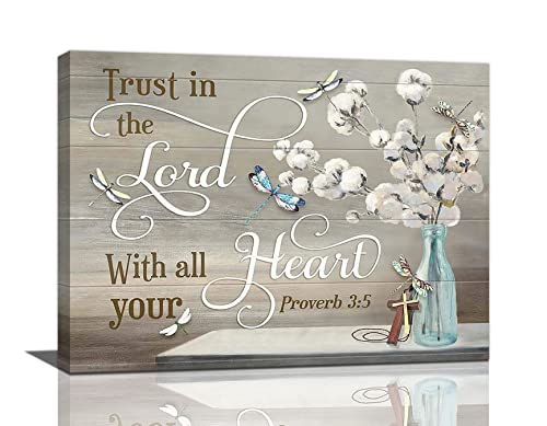 yerretin Christian Bible Verse Wall Art Religious Pictures Wall Decor Scripture Lord Canvas Cotton Painting Modern Decoration Artwork for Bathroom Living Room Bedroom Office Framed 16"x12" - color: Cotton Dragonfly, size: 16"L x 12"W