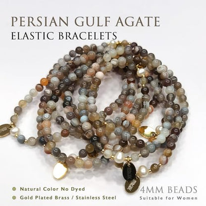 Morchic 4mm Natural Gemstone Beads Stretch Bracelet for Women, With Freshwater Pearls, Energy Gem Birthday Gift for Her 7.2” - color: Botswana Agate