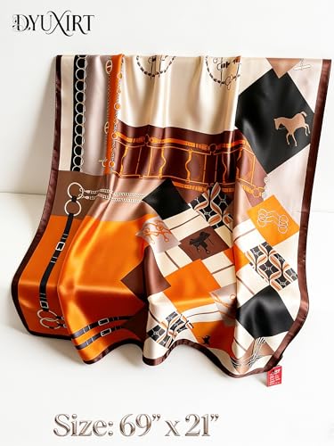 100% Mulberry Silk Oversized Women’s Sun-Shielding Shawl Formal Evening Neckwear Featherlight Airy - color: N15-tangerine Geo Scarf（69" X 21"inch）