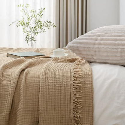 Esterra Muslin Throw Blanket 50x65 Inches Cozy Soft Lightweight Pre-Washed Cotton Blanket, All Season Breathable 4-Layer Gauze Blanket Throw for Sofa Couch Bed, Curds&Whey - color: 05 - Curds Whey, size: Throw (50"x65")