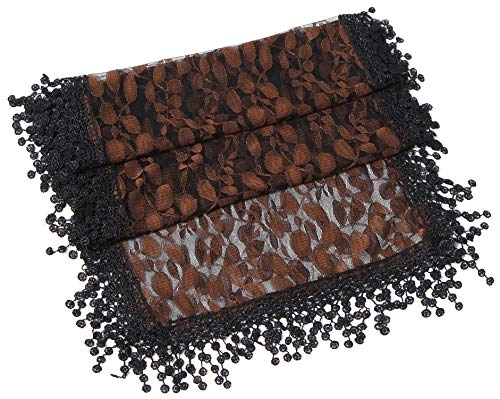 Cindy and Wendy Lightweight Soft Leaf Lace Fringes Scarf Bridal Veils shawl for Women - color: Gold/Black