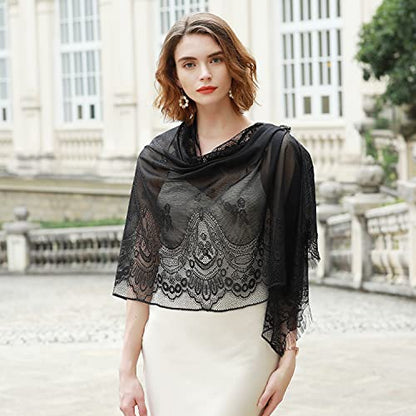 RIIQIICHY Shawls and Wraps for Evening Dresses Scarfs for Women Pashmina Wedding Formal Shawl - color: Black-3