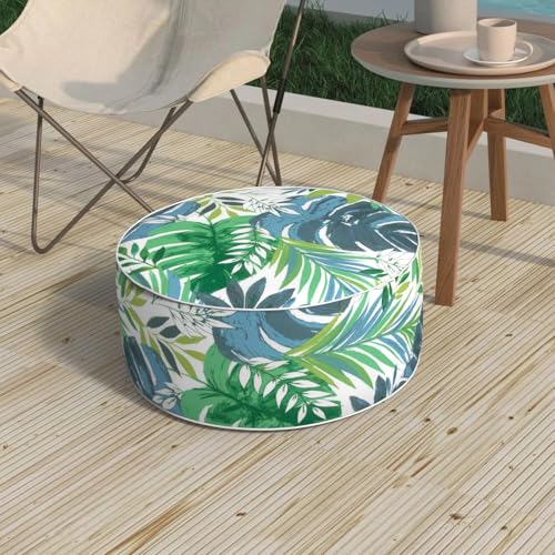 Patio Inflatable Ottoman, 21x9 Inch Portable Stool Ottoman with Handle, Outdoor Round Footrest Stool for Garden Camping, Islamorada Blue Green - color: Islamorada Blue Green, size: 21"D x 21"W x 9"H