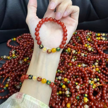 Beaded Bracelets for Women,Stretch Healing Crystal Bracelet Natural Stone Gemstone Jewelry Gifts - color: Style R-Red Agate&Five Gods of Wealth