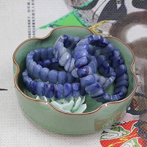 Keleny Semi Precious Stones 14mm Faceted Oval Beads Crystal Rock Elastic Bangle 7.5 Inch - color: Blue Aventurine