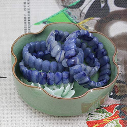 Keleny Semi Precious Stones 14mm Faceted Oval Beads Crystal Rock Elastic Bangle 7.5 Inch - color: Blue Aventurine