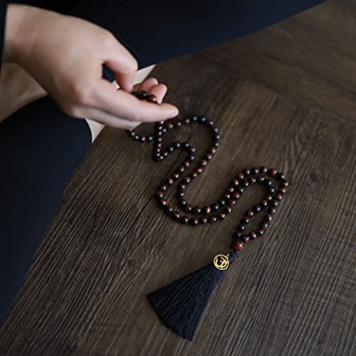 COAI OM Charm Hand Knotted Tassel 108 Mala Beads Necklace - color: Red Tiger Eye, size: 8mm