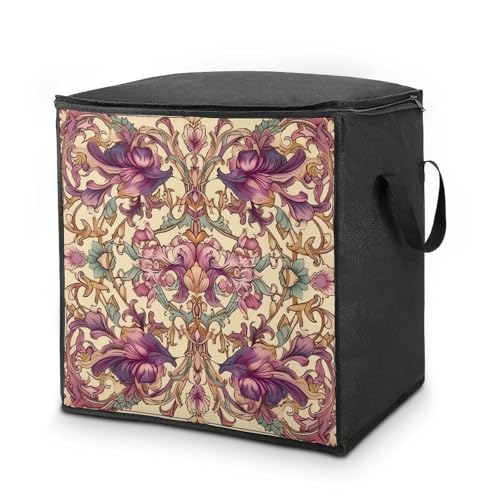 Clothes Storage Bag Personalized Durable Foldable Large Toy Storage Bags with Zipper Moving Bags Luggage Organizer Purple Flower Printed Bags