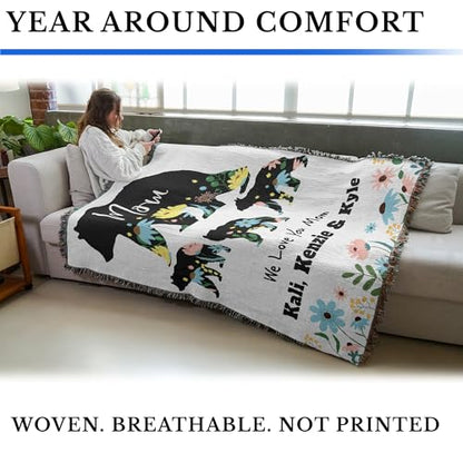 Pure Country Weavers Mom and Cubs Blanket - Personalized - Custom Gift Tapestry Throw Woven from Cotton - Made in The USA (72x54) - color: Mom and Cubs Blanket