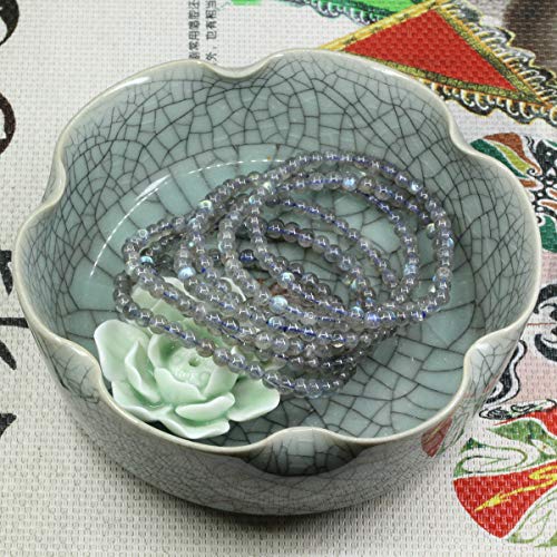 Keleny 4mm Natural Round Beads Gemstones Rock Crystal Stretch Bracelet 7 Inch Unisex - color: Grey Labradorite Quartzite