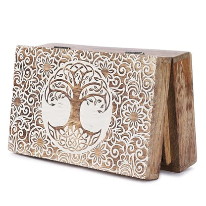 Ajuny Tree of Life Pattern Decorative Box Keepsake Trinket Holder Treasure Chest Jewelry Organizer for Necklaces Watch Storage Boxes Great for Gift- 8X5 Inch - style: Artisanal