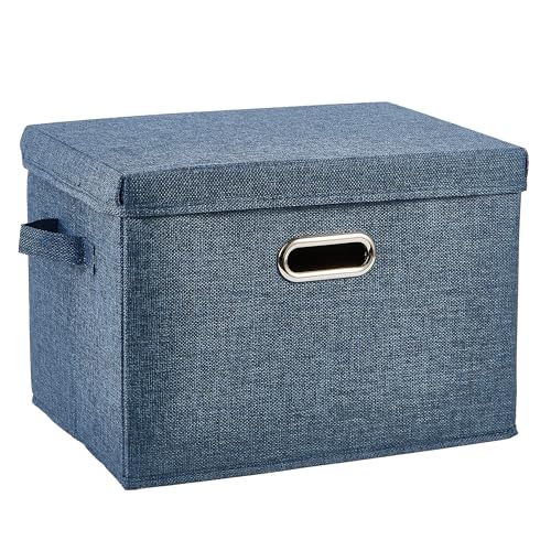 DAYARD Foldable Storage Boxes with Lids Linen Fabric Stackable Storage Bins Organizer Containers Baskets with Cover for Closet Office Nursery, Navy Extra Large - color: navy, size: ex large