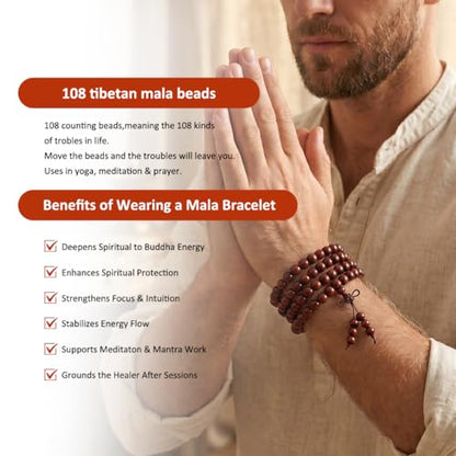 Nupuyai Natural Wood Wrap Bracelet for Women and Men, 108 Prayer Mala Beads Tibetan Necklace for Unisex Elastic Meditation Yoga Jewelry - color: 2-Blood Sandalwood(8mm)