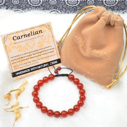 MASSIVE BEADS Handmade Yoga Natural Stone Crystal Healing Power Energy Gifts for Unisex Adult Bracelet Macrame Adjustable - color: Carnelian(Luck), size: 10mm