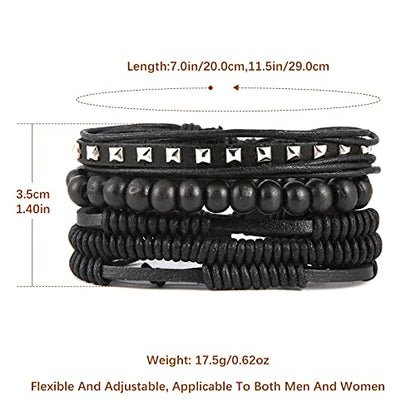 HZMAN Wrap Bracelets Men Women, Hemp Cords Wood Beads Ethnic Tribal Bracelets, Leather Wristbands - style: Wooden bead style 7