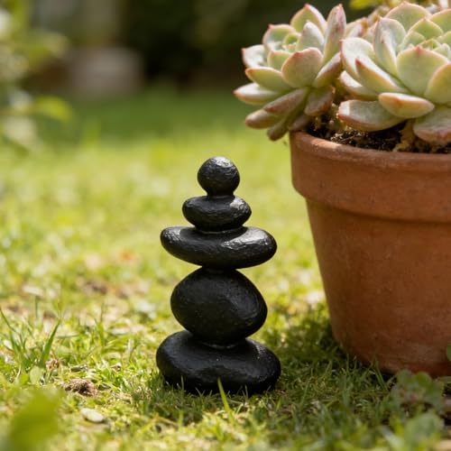 GALPADA Zen Garden Stacked Stone Sculpture Black 16x10x28.5cm Indoor Outdoor Micro Landscape Balanced Rock Cairn Aquarium Decor Meditation Garden Ornament