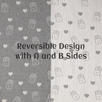NTBAY 3 Layer Oversized Muslin Cotton Toddler Blanket, Jacquard Reversible Nursery Bed Blanket, Super Soft and Thermal for All Seasons, Baby Gift, 45"x60", Dark Grey Rabbit - color: Dark Grey Rabbit, size: 45x60 Inch (Pack of 1)